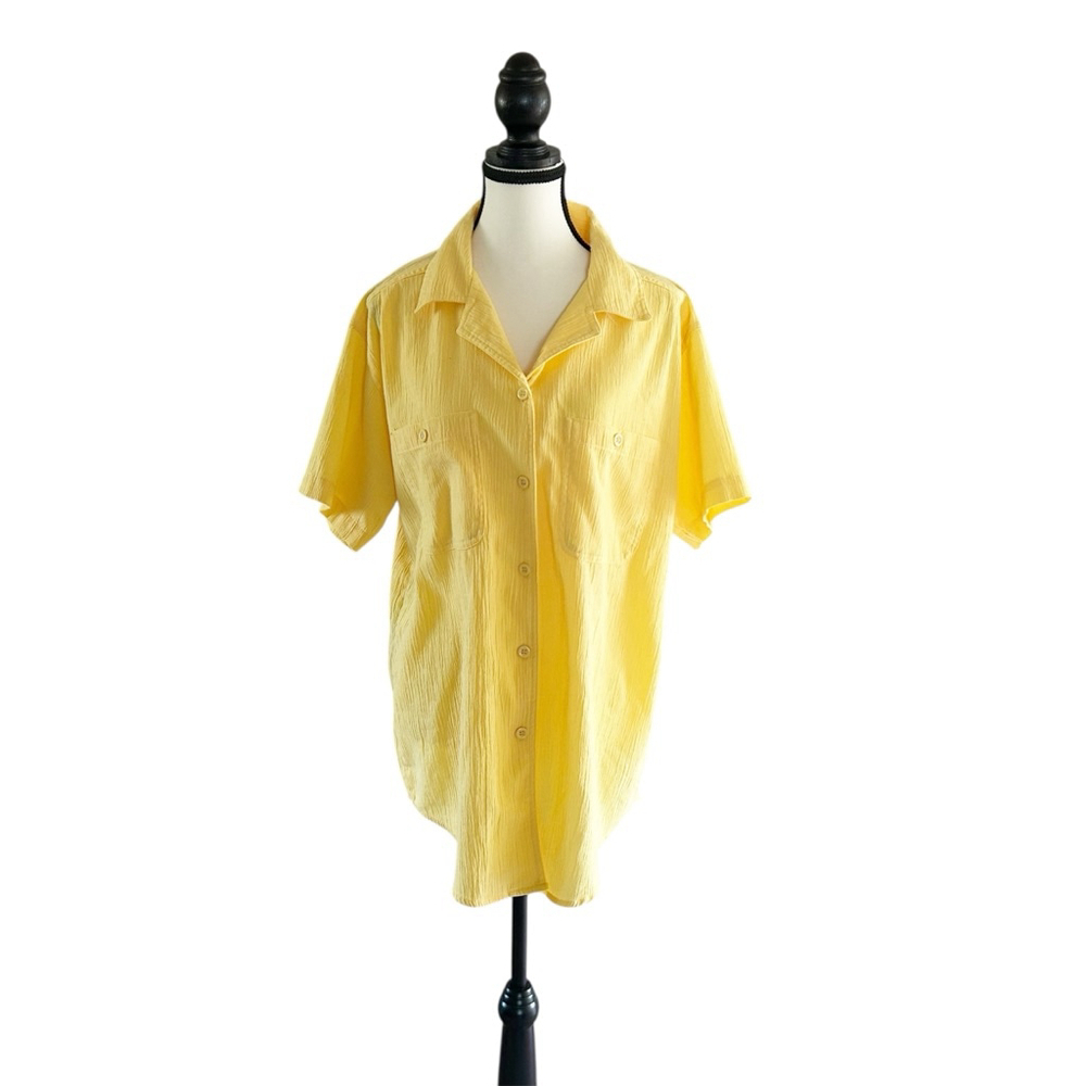 Vintage Butter Yellow 90’s Simply Basic Button-Up Shirt XL Short Sleeve